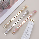 "Accessory Feel" Heart Shell x Rhinestone Metal Chain Apple Watch Band / Delicately Feminine Bracelet Style