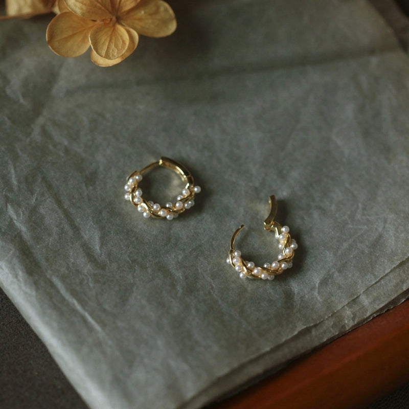 "Full White" Pearl Circle Earrings