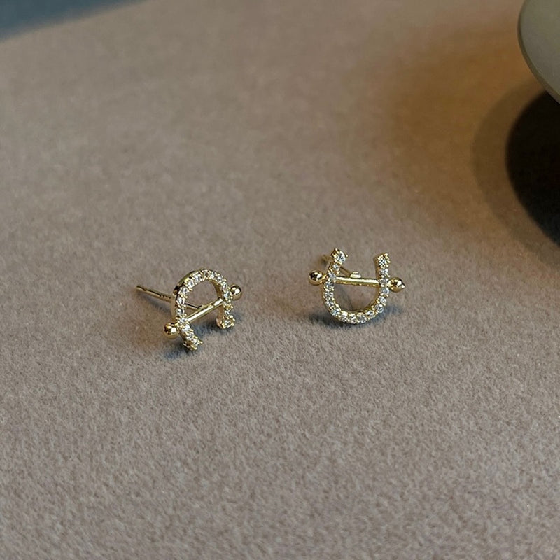 "I caught happiness" Horseshoe motif earrings