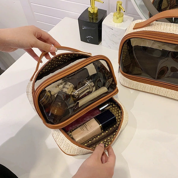 "A shortcut to finding things" cosmetic pouch with clear window
