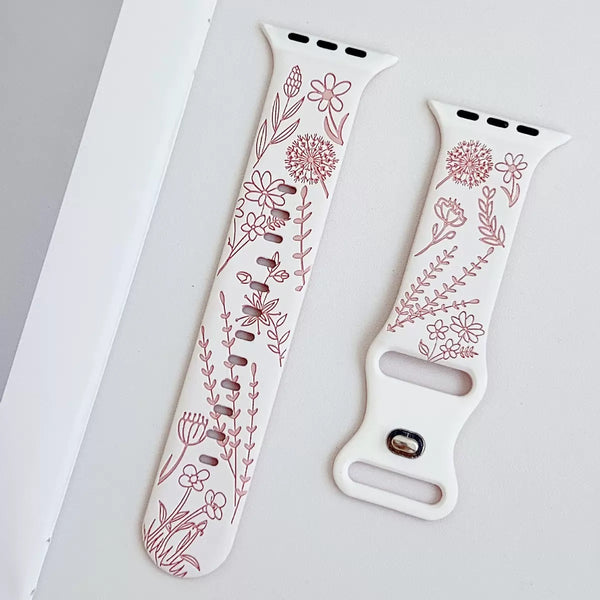 "Wear a Bouquet" Flower Bouquet Engraved Silicone Apple Watch Band