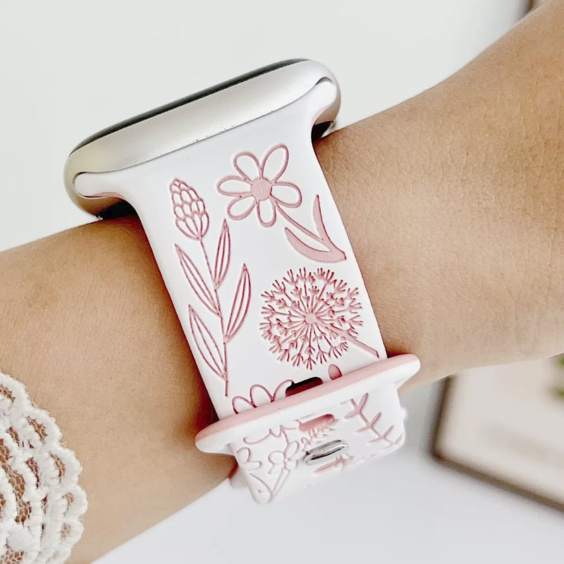 "Wear a Bouquet" Flower Bouquet Engraved Silicone Apple Watch Band