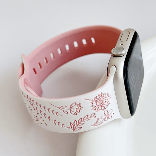 "Wear a Bouquet" Flower Bouquet Engraved Silicone Apple Watch Band