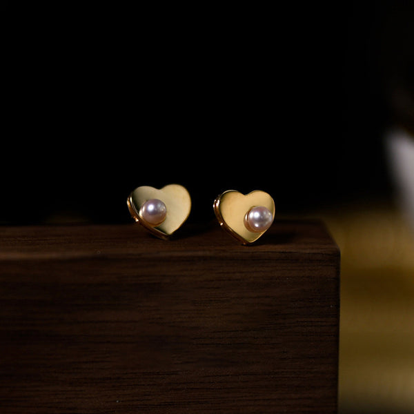 "One Grain of Love" S925 Heart Earrings with Pearl