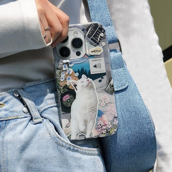 "Good-humored Cat" collage-style cat-patterned smartphone case