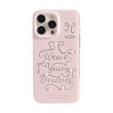 A cute pink iPhone case with the elegant sparkle of ribbons and pearls