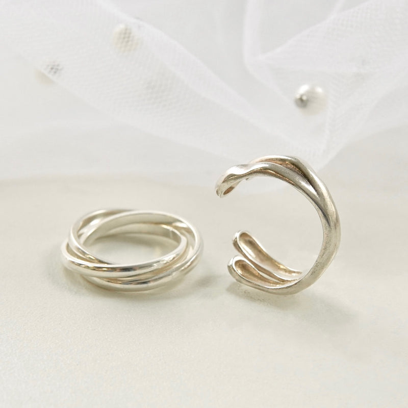 "Intertwining Silver" design ring set of two