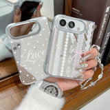 「甘さを映して」レース＆ハート ミラー iPhone Duoケースストラップ付き