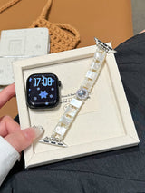 「いつもの私が少し華やぐ」シェル＆パール ビジュー Apple Watchバンド | iwatchs98世代SEUltraストレッチロープストリーマーマザーオブパールストレッチストラップfor apple S 10/11