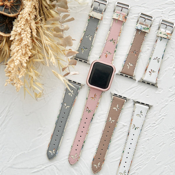 "Dancing Flowers" PU Leather Apple Watch Band 