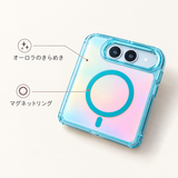 text000111 オーロラ マグネット付き iPhone Duoケース ライトブルー オーロラ調の背面とマグネットリングの特徴