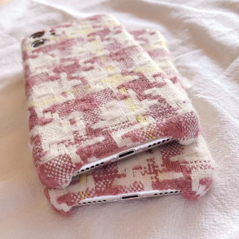 [In stock now] Cute and grown-up pink x checkered cotton iPhone hard case