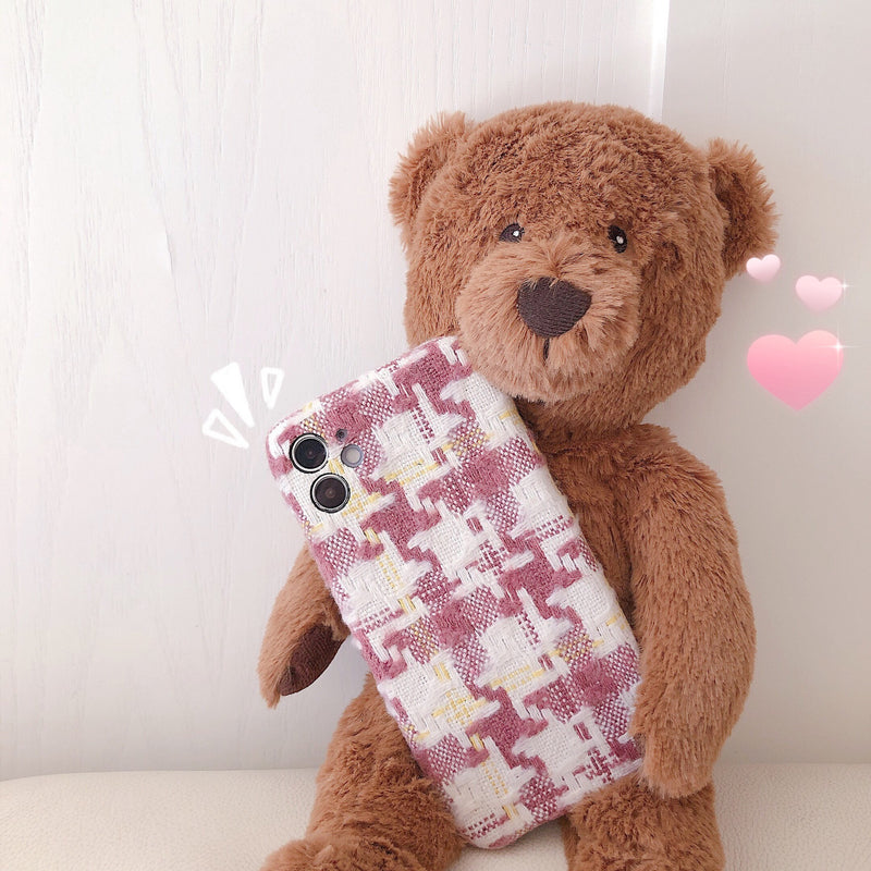 [In stock now] Cute and grown-up pink x checkered cotton iPhone hard case