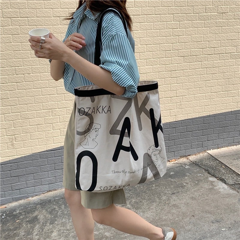 "Big Alphabet" English Letter Pattern Canvas Tote Bag