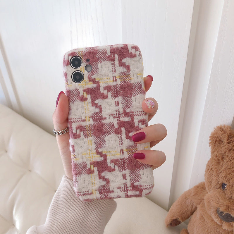 [In stock now] Cute and grown-up pink x checkered cotton iPhone hard case