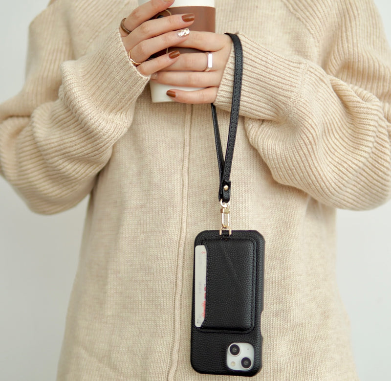 "Pocket in the hand" PU leather smartphone case with strap