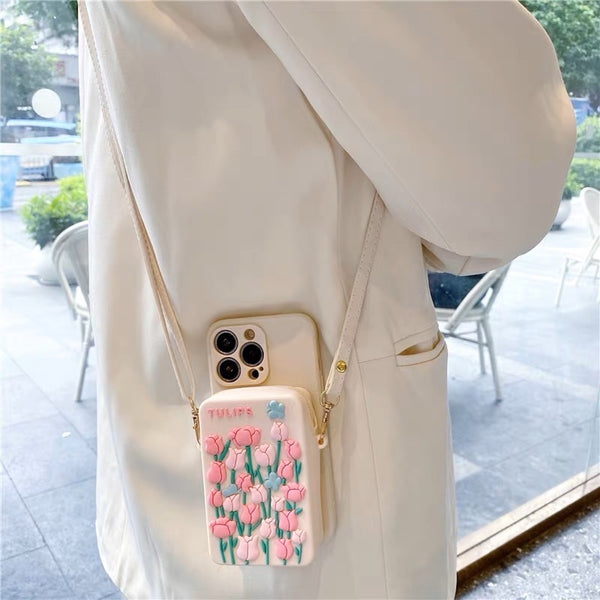 "Flower-filled" silicone smartphone shoulder strap