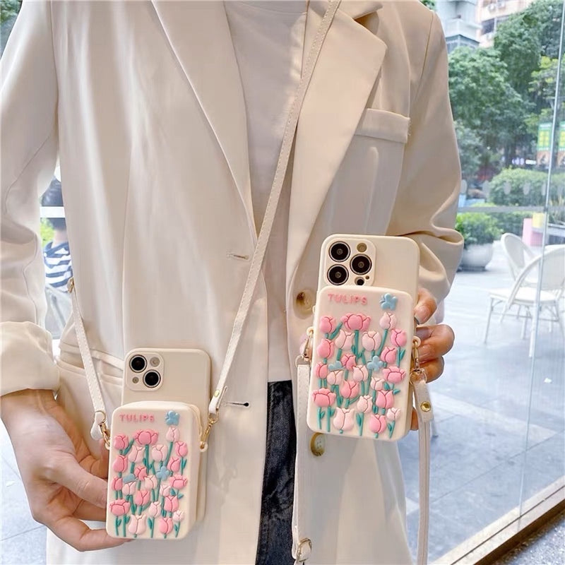 "Flower-filled" silicone smartphone shoulder strap