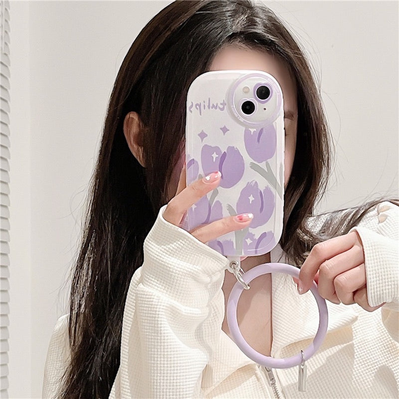 "Purple Magic" Floral smartphone case with drop prevention ring