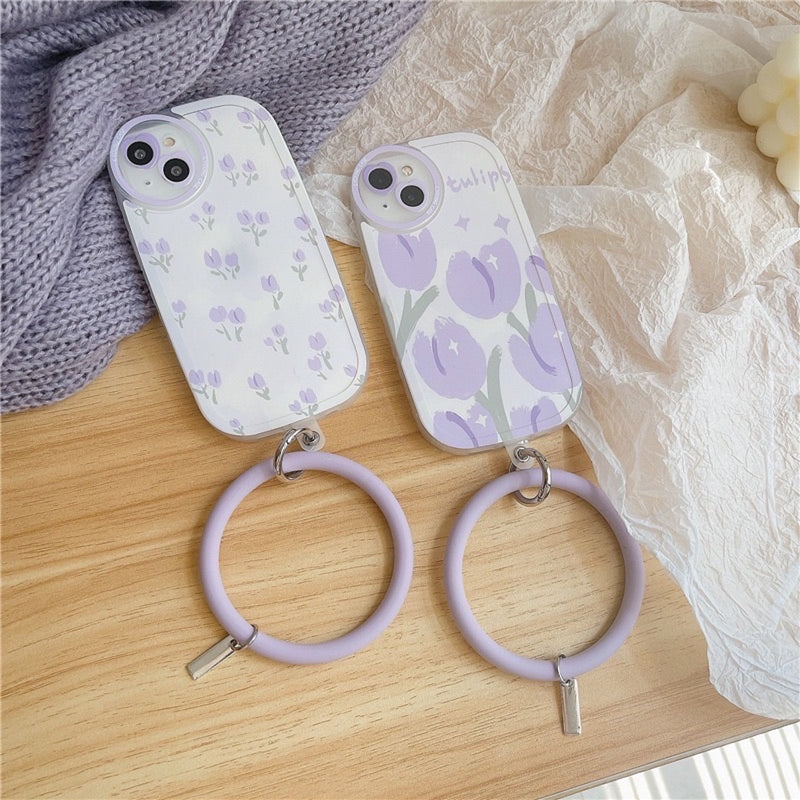 "Purple Magic" Floral smartphone case with drop prevention ring