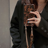 "High-end looking rosette" leopard print smartphone case with chain