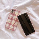 [In stock now] Cute and grown-up pink x checkered cotton iPhone hard case