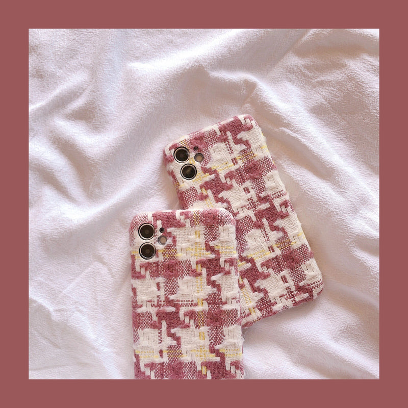 [In stock now] Cute and grown-up pink x checkered cotton iPhone hard case