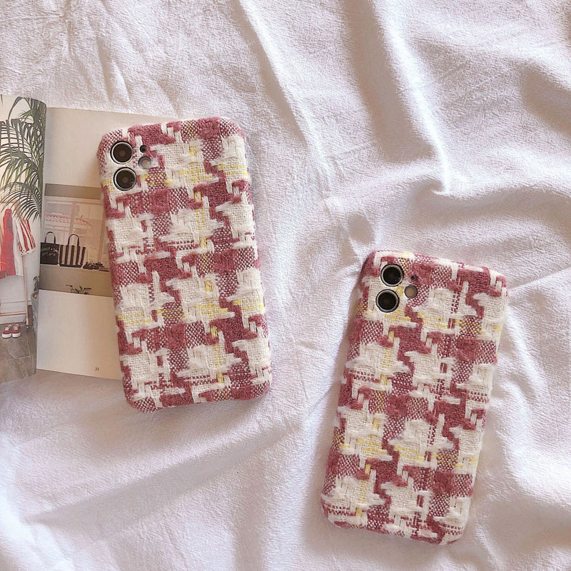 [In stock now] Cute and grown-up pink x checkered cotton iPhone hard case